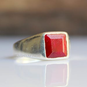 Ruby Signet Ring: Sterling Silver, Gold, or Copper  Handmade Statement Ring