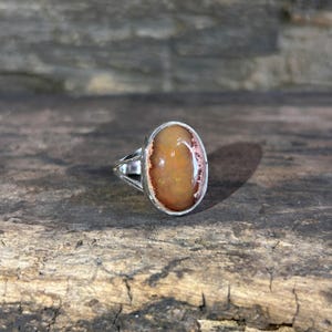 RARE Mexican Fire Opal Ring – 925 Sterling Silver – Natural Orange Gemstone,  Handmade Silver Jewelry RING SIZE- 8