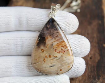 Colgante de ágata de raíz de palma natural en plata de ley 925, collar de piedras preciosas hecho a mano, joyería de cristal natural, regalo llamativo