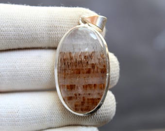 Natural Golden Rutilated Quartz Pendant, 925 Sterling Silver Rutile Quartz Necklace, Brown Golden Needle Crystal, Handmade Gemstone Jewelry