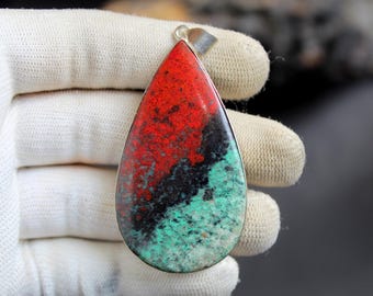Natural Sonora Sunrise Pendant, 925 Sterling Silver Chrysocolla Cuprite Necklace, Handmade Sonora Sunrise Cabochon Jewelry, Statement Gift