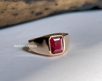 Anillo de sello de rubí: anillo llamativo de plata esterlina, relleno de oro o cobre
