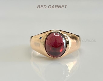 Anillo de sello de granate rojo / Anillo de cabujón de plata 925 / Anillo de piedra natal de enero / Joyería artesanal con piedras preciosas de Rashyafinds