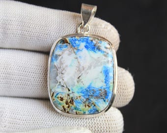 Colgante de azurita y turquesa, collar de piedras preciosas azul verdoso, colgante hecho a mano de 32x26x5 mm
