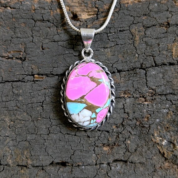 Turquoise & Cotton Candy Dahlia Gemstone Pendant: 925  display picture 1