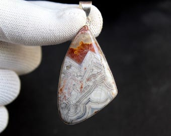 Natural Crazy Lace Agate Pendant in 925 Sterling Silver, Handmade Agate Necklace, Unique Pattern Gemstone Jewelry