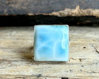 Natural  Larimar Ring , 925 Solid Sterling Ring , Handmade Natural Larimar Ring, Larimar Cabochon Ring, Custom Ring Size Available