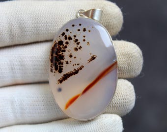 Montana Agate Pendant 925 Silver, Natural Dendritic Agate Necklace, Earthy Gemstone Jewelry, Unique Pattern Stone