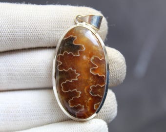 Handmade Sterling Silver Ammonite Fossil Pendant, Natural Spiral Pattern Jewelry