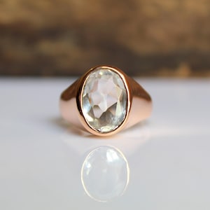 Anillo de sello de topacio blanco, topacio blanco facetado, anillo de plata 925/cobre, vermeil de oro de 22k imagen 6