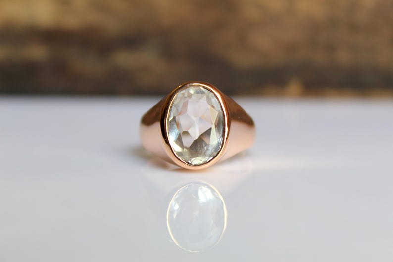 Anillo de sello de topacio blanco, topacio blanco facetado, anillo de plata 925/cobre, vermeil de oro de 22k imagen 6