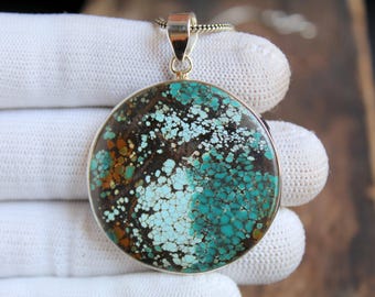 Colgante de turquesa natural con diseño de telaraña, collar de plata 925, joyería de turquesa 100% natural, turquesa tibetana auténtica de grado A.