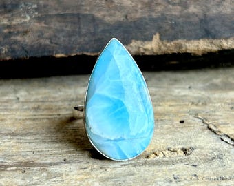 Natural  Larimar Ring , 925 Solid Sterling Ring , Handmade Natural Larimar Ring, Larimar Cabochon Ring, Custom Ring Size Available