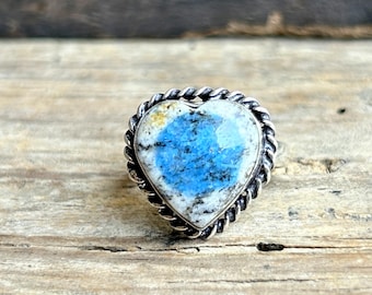 K2 Jasper 925 Silver Ring | Blue Granite Jasper Statement Ring | Healing Crystal Jewelry | Balance & Awareness Stone | RashyaFinds