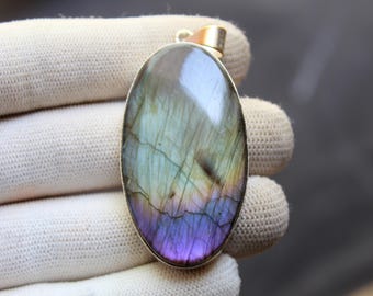 Purple Flashy Labradorite 925 Sterling Silver Pendant, Iridescent Flashy Gemstone Jewelry