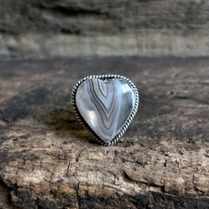 Banded Agate Heart Ring: 925 Sterling Silver Boho Statement Jewelry