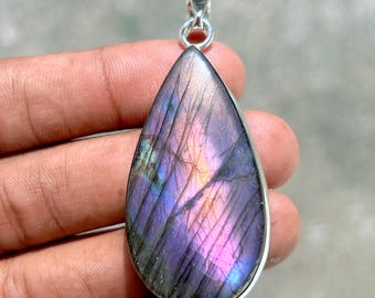 Rare Purple Labradorite Silver Pendant  Iridescent Flashy Labradorite  Gemstone Pendant , Healing Crystal Jewelry, 925 Sterling Silver