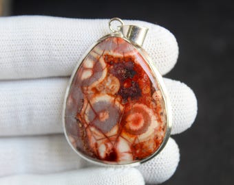 Colgante de jaspe ojo de pájaro natural en plata de ley 925, collar de jaspe único, joyería de piedra natural hecha a mano