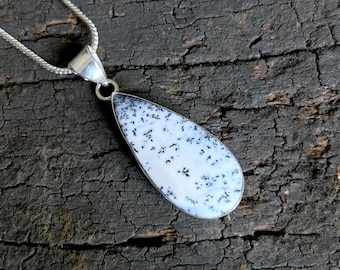 Dendrite Agate Silver Pendant, 925 Sterling Silver, Natural Tree Pattern Gemstone, Handmade Jewelry Gift