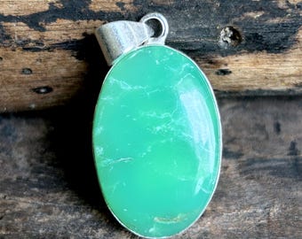 Natural Chrysoprase Pendant Sterling Silver Heart Chakra Necklace, Green Chrysoprase