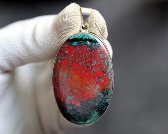 Natural Sonora Sunrise Pendant, 925 Sterling Silver Chrysocolla Cuprite Necklace, Handmade Sonora Sunrise Cabochon Jewelry, Statement Gift