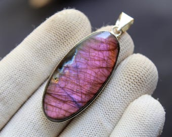 Purple Flashy Labradorite 925 Sterling Silver Pendant, Iridescent Flashy Gemstone Jewelry