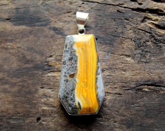 Yellow Jasper Pendant 925 Sterling Silver, Natural Yellow Stone Necklace, Statement Gemstone Jewelry
