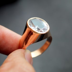 Anillo de sello de topacio blanco, topacio blanco facetado, anillo de plata 925/cobre, vermeil de oro de 22k imagen 8