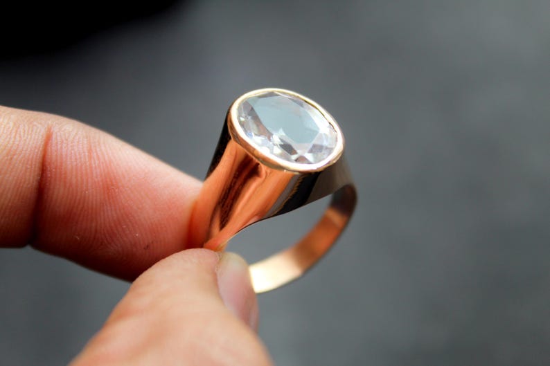 Anillo de sello de topacio blanco, topacio blanco facetado, anillo de plata 925/cobre, vermeil de oro de 22k imagen 8
