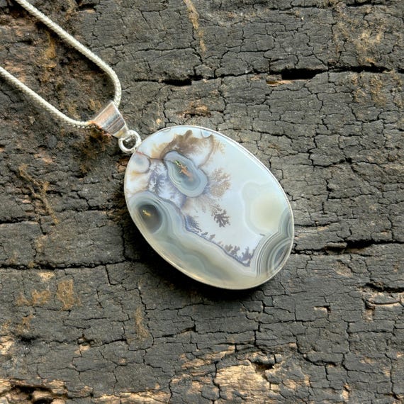 Dendritic Agate Pendant: Sterling Silver Boho Necklace