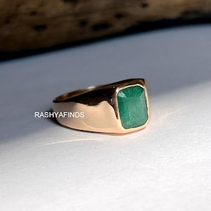 Emerald Signet Ring: Handmade Sterling Silver, Gold Fill, Copper Unisex Ring