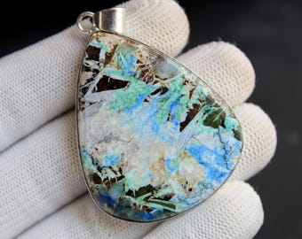 Colgante de azurita y turquesa, collar de piedras preciosas azul verdoso, colgante hecho a mano de 48x38x5 mm
