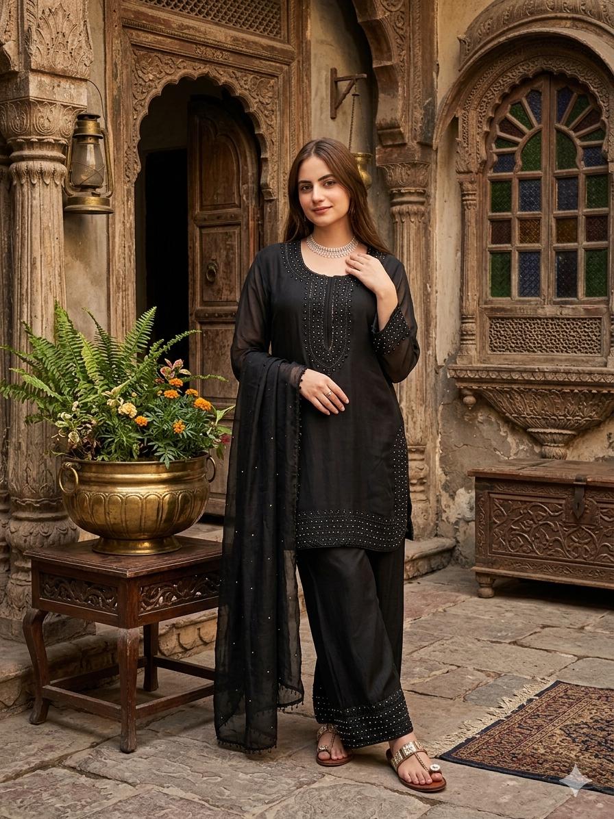 strapless open back dress Heavy Embroidered Black Net Party Wear Dress with Inner – Best Price Online  in Pakistan main image 1