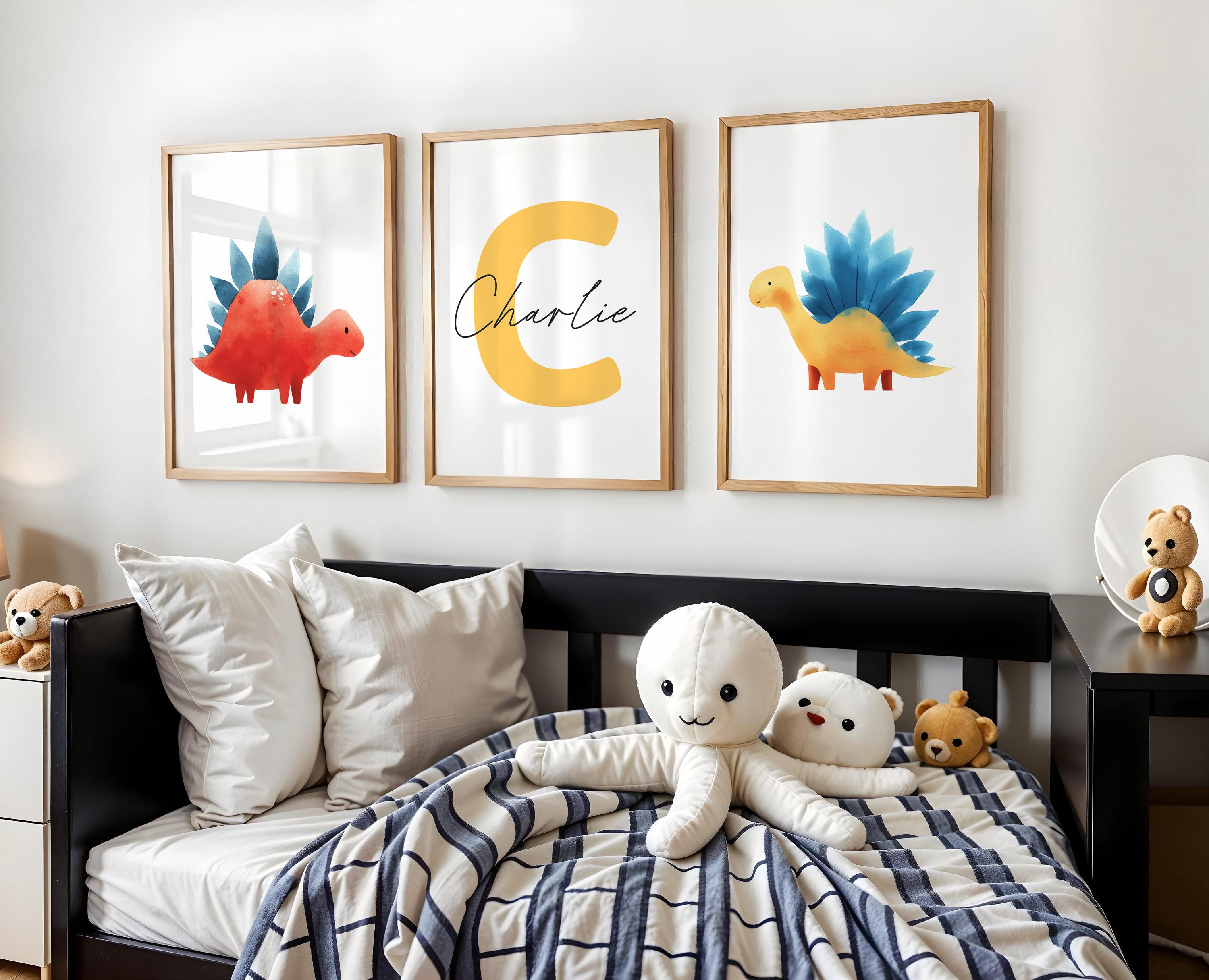 Personalized Dinosaur Nursery Print Set | Custom Name Wall Art for Boys ...