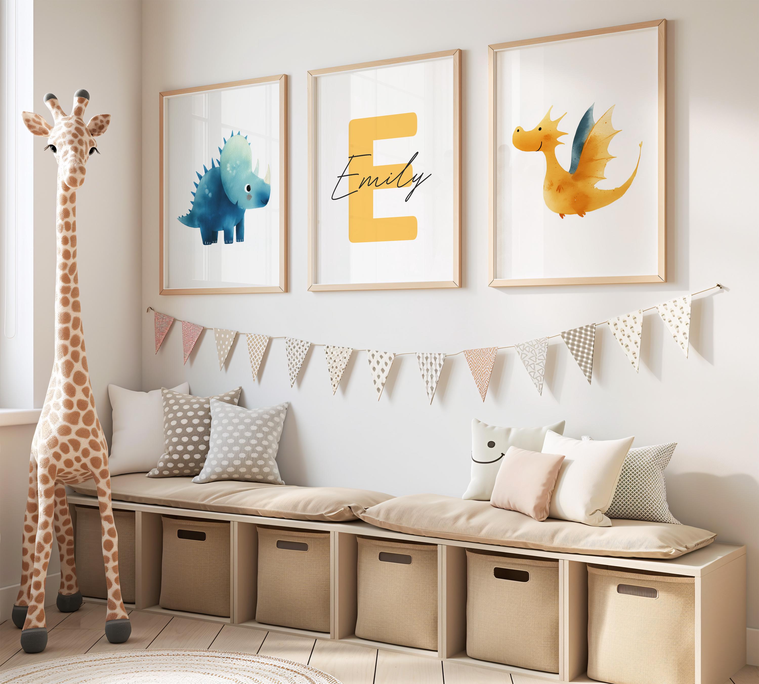 Personalized Dinosaur Nursery Print Set | Custom Name Wall Art for Boys ...