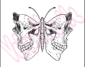 Skull Moth Tattoo Design/ Gothic Symmetrical Tattoo-Ready Digital Stencil