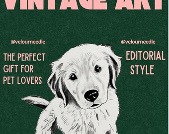 Custom Pet Portrait from Photo, Personalized Print, Vintage Style Wall Art, Pet Lover Gift