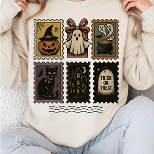 Retro Halloween-png voor meisjes – schattig spook, kat, pompoen, spookhuis – herfstclipart, Trick or Treat-sublimatie + gratis Halloween-png