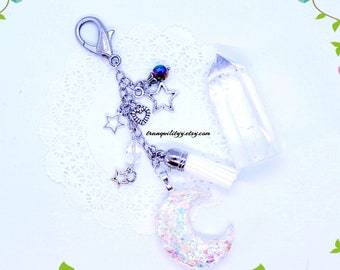 Moon Planner Charm/Iridescent Moon Planner Clip/Crystal Charm/Purse Charm/Unicorn Crescent Moon , Handmade By: tranquilityy