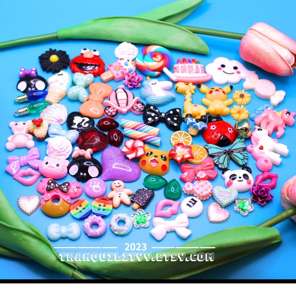 Deco Den Cabochon Kit, SWEET SALE DIY Supplies, Cell Phone Case,  Trinket Box, Rings, Necklaces, Flat Back Resin Cabochon, 73 Pieces,