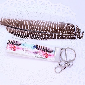 Keyring /Feather Key Fob//Boho Feathers Key Ring// Feather Key Chain//