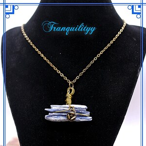 Raw Blue Kyanite Crystal Necklace: Bronze Chain, Healing Chakra Jewelry
