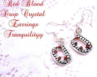 Pendientes de dientes de vampiro/Pendientes de dientes de vampiro chupasangre/Pendientes de gota de sangre de cristal rojo/Joyería de cosplay/