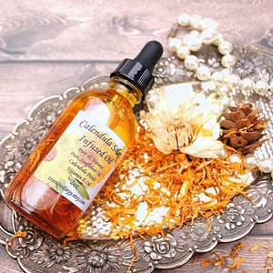Calendula Infused Oil//Pure Calendula Solar Citrine Crystal Infused Sunflower Oil//Salve//Wound Oil//Body Oil//Botanica anti-inflammatory