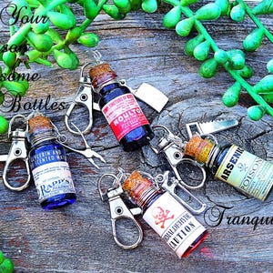 Poison Potions Apothecary Bottle Charms/Halloween Party Favors/Vintage Bottle/Apothecary/ Mortician/ Pharmacy /Ephemera Glass 4ml Vial
