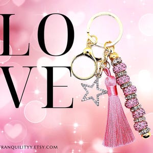 keyring/ Rhinestone Keychain/Crystal Keyring/ Pink Tassel/ Gift/ Gold Keyring/Created By: Von&#39;Dez/tranquilityy/Tassel Keyring/style #PP40