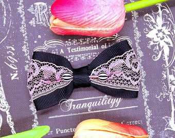 Hair Bow ,Lace Hair Bow Tongue Tied Pretty Lolita  Hair Bow , Scene,  Gothic, Cyber Handmade By: Tranquilityy