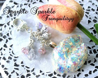 Planner Charm, Glitter Lip Charm , Iridescent Crystal Car Charm, Holographic ,Necklace, Purse Charm Handmade  By: Tranquilityy