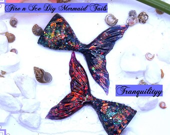 Mermaid Tail Cabochons,  Fire n Ice Glitter Mermaid Tails Decoden, Craft Supplies, Resin Mermaid Tail, Handmade By: tranquilityy