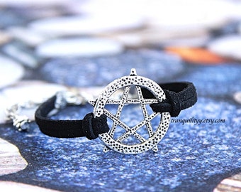 Pentagram Bracelet, Infinity Bracelet ,Positive Vibes Pentacle Adjustable faux Suede Adjustable Bracelet , Pick your color By: Tranquilityy